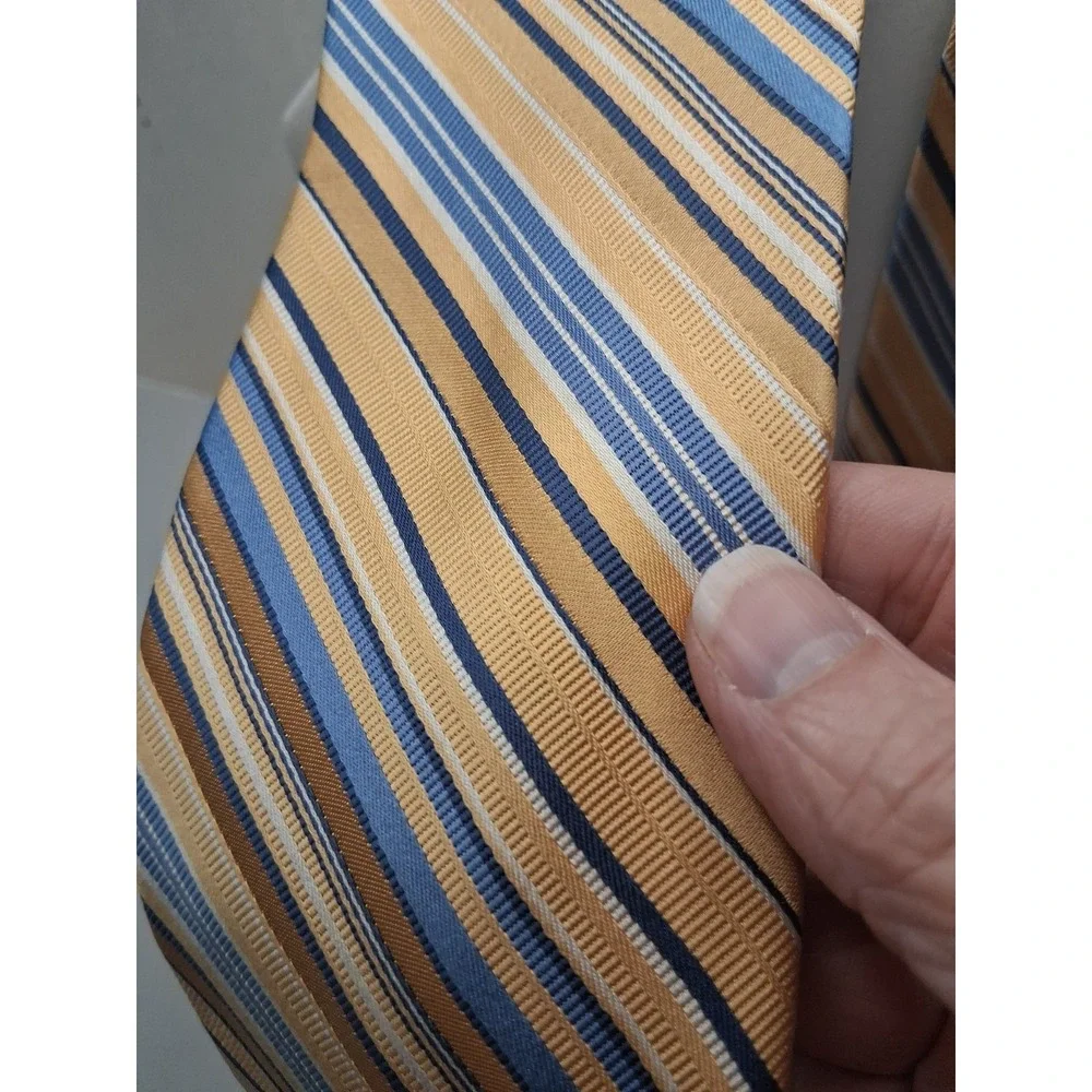 Lot of 3 Michael Kors 100% Silk Neckties Orange Navy Blue Diagonal Repp Yellow